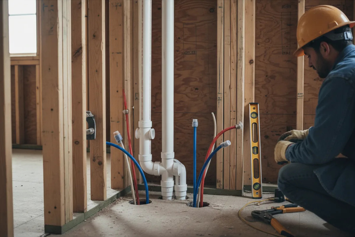 Drain and supply rough-in during Leak Detection in Madill